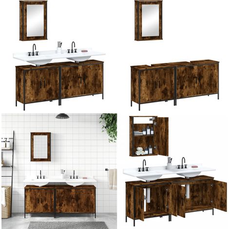 3-tlg. Badmöbel-Set Räuchereiche Holzwerkstoff - Badezimmermöbel - Badmöbel-Set - Holzwerkstoff - Rauchfarbe - Spiegelschrank - Home & Living (1/5)