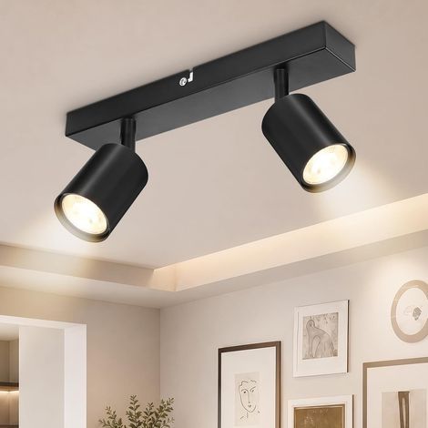 Rampe Spots et Rails de Spots, Spots de Plafond Double GU10 Orientable Moderne, Plafonnier Spot Noir Mat, sans Ampoules, Plafonnier 2 Spots pour Cuisine Chambre Salon Couloir Salle à Manger (1/5)