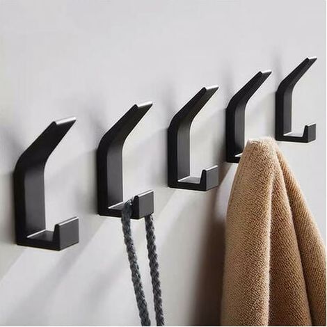 crochets adhésifs muraux aucun perçage requis porte-serviettes cuisine salle bain étanche antirouille lot de 5 Noir (1/4)