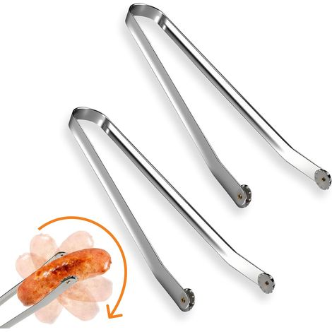 Grillzange aus Edelstahl, 36 cm, Wurstrad, langer Griff, für Fleisch und Gemüse, für drinnen und draußen (1/5)