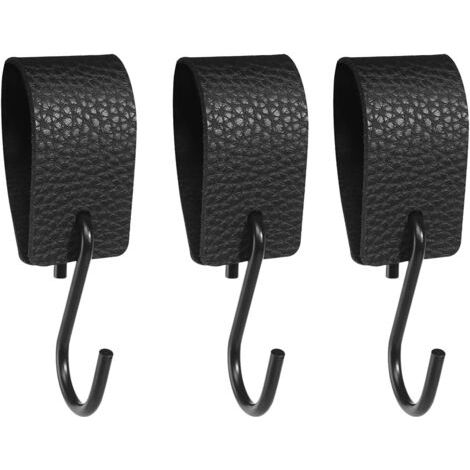 6er-Set schwarze S-Haken, Aufhängehaken mit Lederschlaufe, Metallhaken für Kleidung, Mäntel, Handtücher, Kleiderschrank, Camping, Küche, Badezimmer