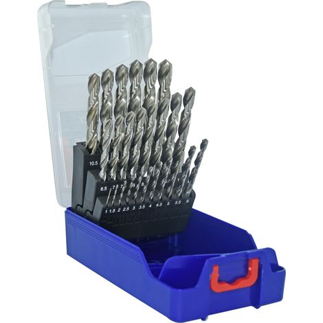 Tivoly • Coffret 25 forets métaux HSS taillés meulés pointe en croix Ø 1 à 13mm par 0,5mm
