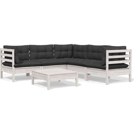 Muebles de jardín 6 pzas con cojines blanco madera maciza pino vidaXL (1/5)