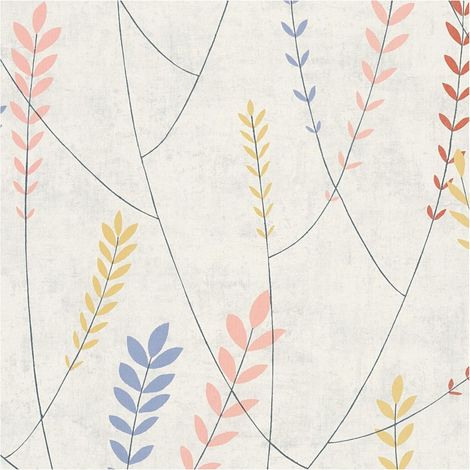 Country style wallpaper wall Profhome 791462 hot embossed non-woven wallpaper slightly textured with floral ornaments matt grey blue pink yellow 5,33 m2 (1/5)