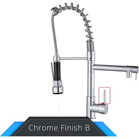 Robinet de cuisine à ressort pour montage sur comptoir - Bec pivotant, mitigeur monocommande, eau chaude/froide, acier inoxydable 304, finition nickel brossé A (1/5)
