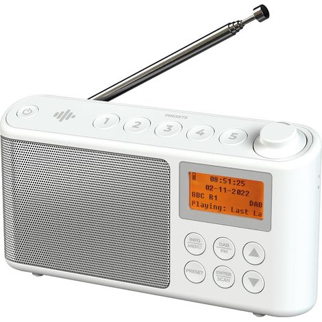 Radio Dab/Dab+ & FM, Alimentation Secteur et Batterie, Poste Radio Numérique Dab Portable avec Chargement USB pour 15 Heures de Lecture (Blanc) (1/5)