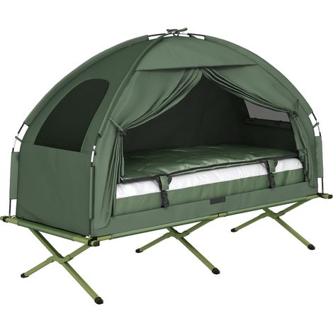 Ensemble de Camping avec Tente, Lit de Camp, Matelas Gonflable et Sac de Couchage Vert Foncé - PANGIVO (1/5)