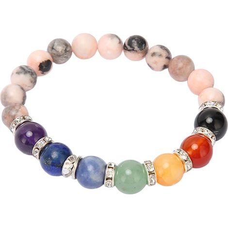 Bracelet Chakra en cordon élastique, perles roses pour soulagement du stress, relaxation et guérison, idéal pour méditation, fête et connexion énergétique. (1/5)