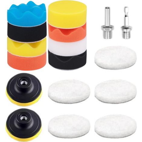 Kit de Polissage Voiture 80mm (17 Pièces) - Pad et Disque avec Adaptateur M10 pour Perceuse - Tampons de Polissage et Cire de Laine (1/5)