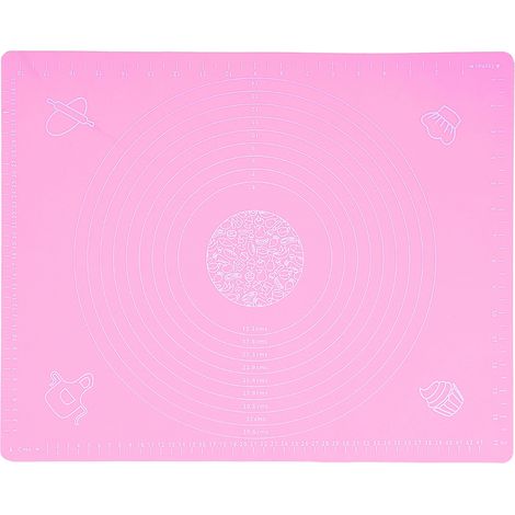 Tapis de pâtisserie en silicone épais 40x50cm rose avec échelles pour rouler la pâte
