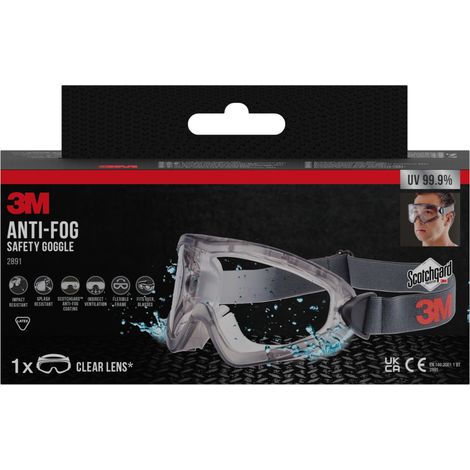 Lunettes-masque de sécurité 3M™ 2891, revêtement anti-buée Scotchgard™ Protector, ventilation indirecte, verre transparent (1/6)