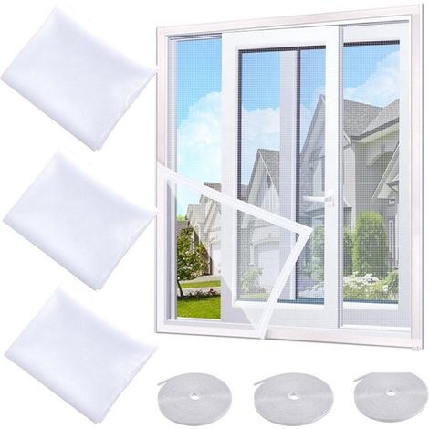 Moustiquaires de fenêtre 3 pièces 150 x 200 cm – Filets anti-insectes invisibles avec fermeture Velcro – Auto-adhésifs et réglables – Pour fenêtres – Blanc (1/5)