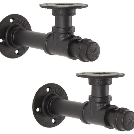 Set of 2 industrial style black wall-mounted tubular storage racks for kitchen decoration. (1/5)