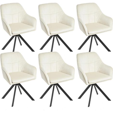 6er Set Drehstühle Esszimmer Creme mit Armlehne, Cord, Metallbeine (1/5)