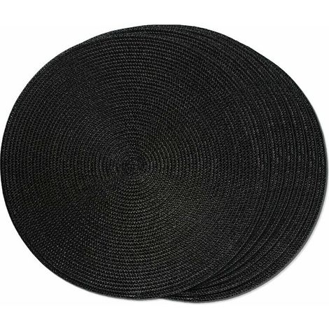 Green Mobility-Table à manger Lot de 6 Sets de Table Tressés Ronds Noirs pour Tables à Manger Sets de Table Tissés Lavables Antidérapants 38cm - Le noir (1/5)