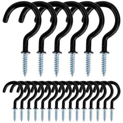 Screw Hooks Metal Ceiling Screw Hook for Indoor and Outdoor Use for Hanging Cups, XU, Pots, Lights, Ropes, 20 Pieces (Black) - (1/4)