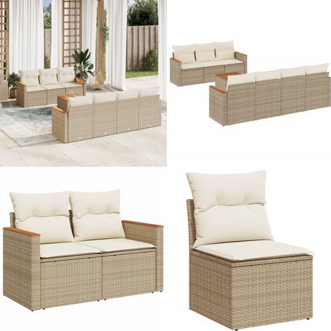 Salon de jardin avec coussins 8 pcs beige résine tressée - Ensemble Salon De Jardin - Mobilier Extérieur - Canapé Jardin - Table Basse Jardin - Chaise Lounge - Home & Living (1/5)
