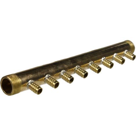 Collecteur 3/4" (20/27) Mâle-Mâle 8 piquages à Glissement pour tube PER diamètre 12 compris 8 bagues de 12 (1/4)