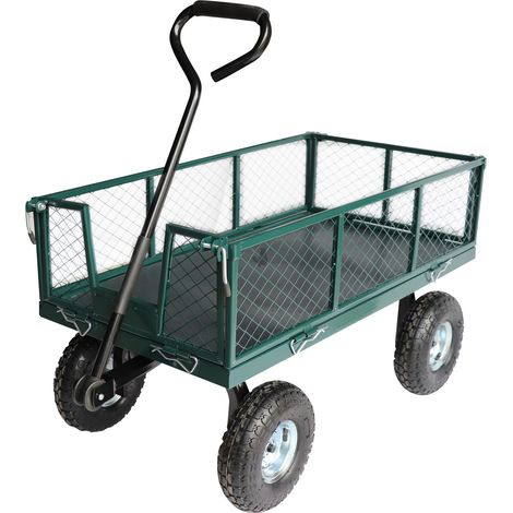 Jardiaffaires – Chariot à bûches sur pneus 97 x 51 x 30cm – Ridelles grillagées amovibles – Capacité de charge 363kg – Pour terrains accidentés