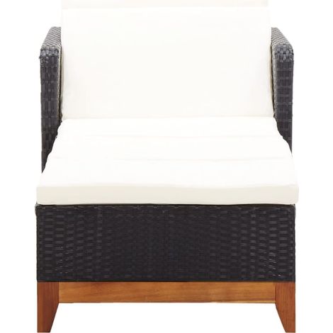 Chaise longue Transat Bain de soleil Résine tressée et bois d'acacia massif Noir (1/5)
