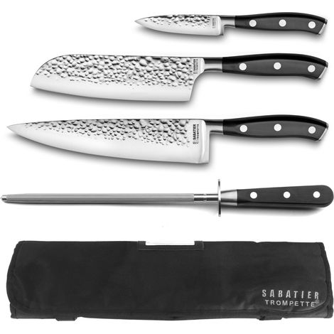 Carbon - Trousse souple de 3 couteaux de cuisine et 1 fusil à aiguiser (1/3)