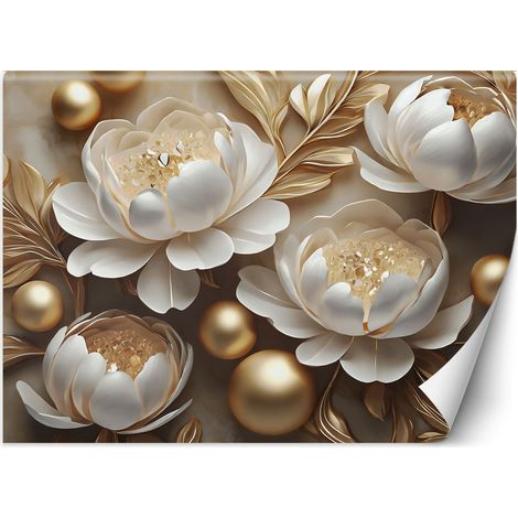 Fototapete Goldene Glamour-Blumen 3D 100x70 cm (1/5)