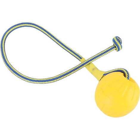 Balle jouet pour chien en matériau durable, jouet à mâcher interactif portable avec corde (jaune) (1/5)
