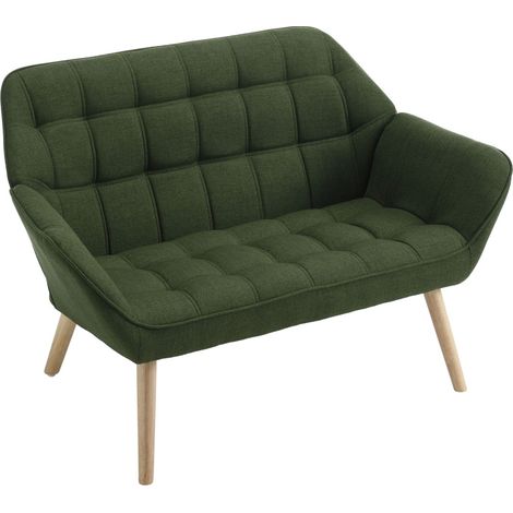 2 Seater Sofa in Linen Upholstered Modern Couch Comfortable Loveseat Sofa with Wood Legs for Bedroom Living Room, Green, Wahson