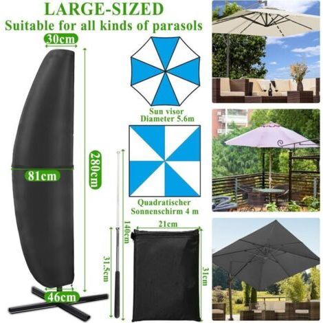 Housse Parasol Déporté , Housse de Protection en Tissu Oxford , Coupe-Vent , Anti-UV , Résistante aux déchirures avec Fermeture Éclair et Tige Télescopique (280x30/80/50cm)- Noir (1/3)
