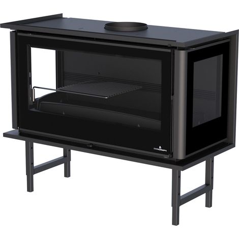 Insert à bois 3 vitres ventilé canalisable - BRONPI Paris 90 3C 13 kW Avec kit air - Porte fonte - avec vitre sérigraphiée (1/5)