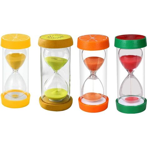 Sablier Enfant - 5 10 15 30 Minutes - Forme Fruit - Double Couche PP + Acrylique - Sécurisé Anti-chute - Pour Cuisine Bureau Classe - 4 Pièces (1/5)