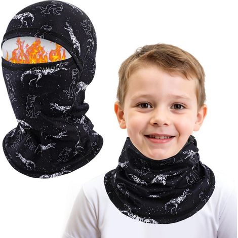 Kinder Sturmhaube Winter Fleece Winddicht warm Skimaske Radfahren mit Halswärmer Dinosaurier Schwarz (1/5)