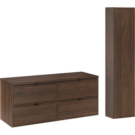 Doppelwaschtisch und Hängesäule 120cm Elias mit 4 Schubladen, Holzoptik (1/5)