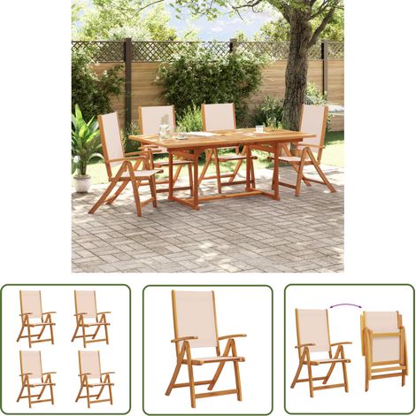 The Living Store Chaises pliables de jardin lot de 4 bois d'acacia et textilène - Chaise De Jardin - Fauteuil De Jardin - Mobilier De Jardin - Acacia - Textile (1/5)