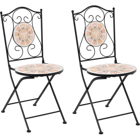 Set of 2 Garden Chairs Multicolour Iron with Ceramic Mosaic Folding Chairs Retro Style SETTALA (1/5)