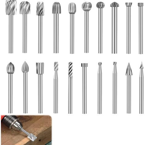 20 Pcs Rotary Burrs Set Carbide Burrs HSS Rotary Burrs Bits Compatible with Rotary Tools for Engraving, Drilling, Polishing and Woodworking and Metalworking (1/5)