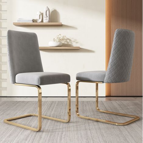 Silla comedor terciopelo respaldo rombos gris doradas OKMYHOME (1/5)