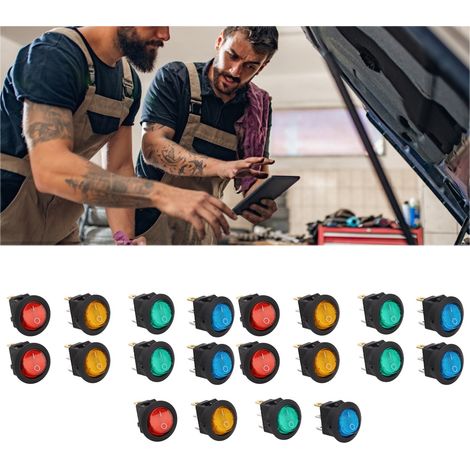 Packung mit 20 runden 12-V-Kippschaltern, Katzenaugenform, KCD1, 3 Pins, 2 Schlitze, 20 mm (1/5)