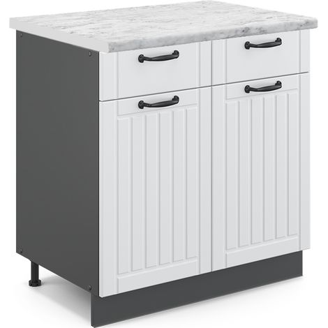 Mobiletto base per cucina Fame-Line, Bianco rustico, 80 cm , PL Marmo, Vicco
