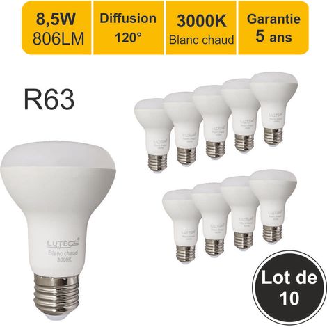 Lot de 10 ampoules LED E27 R63 8,5W (équiv. 60W) 806Lm 3000K - garantie 5 ans (1/5)