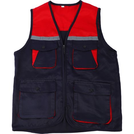 Veste de sécurité haute visibilité avec bandes réfléchissantes, 4 poches et fermeture éclair avant, couleur bleu violacé et rouge, taille XXL. (1/5)