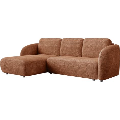 ALANYA - Canapé d'angle convertible avec coffre en tissu orange - Angle gauche