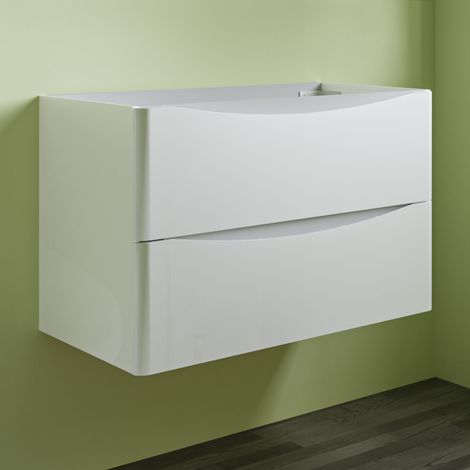 Wall Mounted Modern Bathroom Vanity Unit without Basin Flat Pack 2 Drawers - 800mm Gloss White