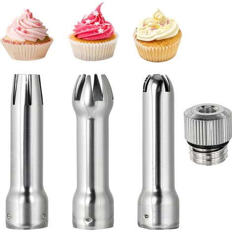 Whipped Cream Syringe Replacement Set Pieces Stainless Steel Syringe Replacement Nozzles for Whipped Cream Syringe Baking Tools for Dessert Whipped Cream Cake (1/5)