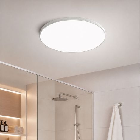 Lámpara de techo LED redonda de 30 cm, impermeable IP44, resistente a la humedad, espectro completo Ra97, antirreflejo, blanca, 30 W, para baño. (1/4)