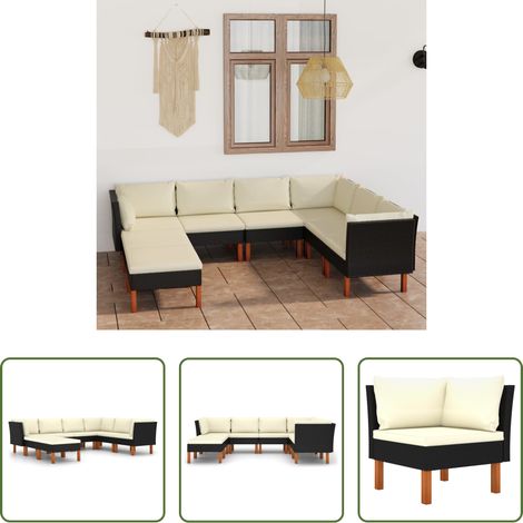 vidaXL Canapé en acier -  Salon de jardin 8 pcs avec coussins Résine tressée Noir (1/5)