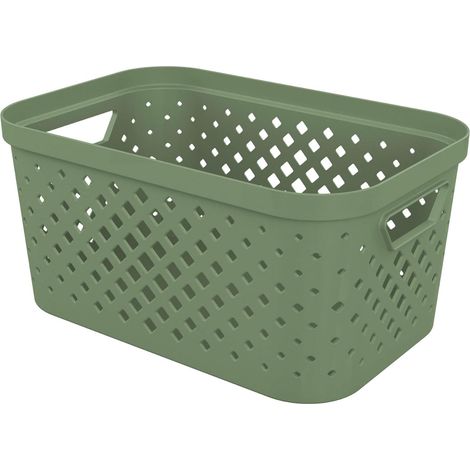 Panier De Rangement - 1 Unité - Plastique Recyclé Vert Sauge - Empilable Et Aéré - Pour Salle De Bain Ou Bureau - 4,5L (1/4)