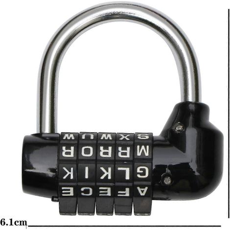 Cadenas à combinaison 5 lettres noir - Cadenas à combinaison - Antivol vélo, ordinateur portable, sac à dos - Cadenas à combinaison à molette avec alphabet anglais (1/5)
