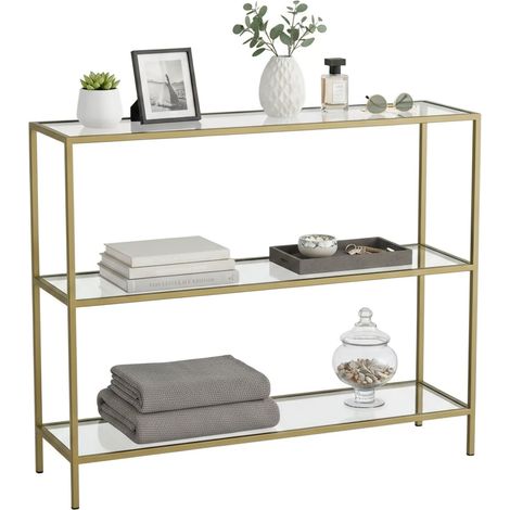 Dmora - Konsolentisch Elara, Ausziehbarer Mehrzwecktisch, Eingangskonsole, Regal mit Erweiterungen, 100x30h85 cm, Gold, mit verstärkter Verpackung