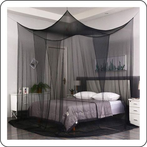 TuseRxln Moustiquaire pour lit double - Blanc - Quadrangulaire avec 4 poteaux d'angle - 210 x 190 x 240 cm - Pour lits du simple au king size (1/5)